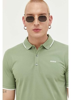 HUGO polo męski kolor zielony gładki 50467344 ze sklepu ANSWEAR.com w kategorii T-shirty męskie - zdjęcie 157622814
