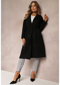 Czarny Płaszcz Dwurzędowy Wiązany Meollie ze sklepu Renee odzież w kategorii Płaszcze damskie - zdjęcie 157624054
