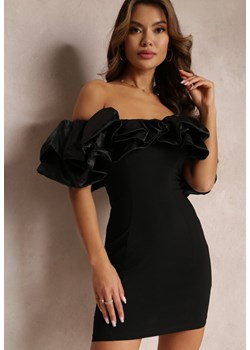Czarna Dopasowana Sukienka Mini z Falbanami Denime ze sklepu Renee odzież w kategorii Sukienki - zdjęcie 157624074