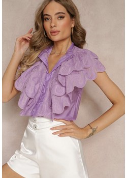 Fioletowa Koszula z Szerokimi Falbanami z Przodu i na Ramionach Clioni ze sklepu Renee odzież w kategorii Koszule damskie - zdjęcie 157630521