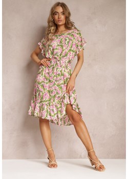 Różowa Bawełniana Sukienka w Kwiaty Wiązana w Pasie Tloise ze sklepu Renee odzież w kategorii Sukienki - zdjęcie 157630603