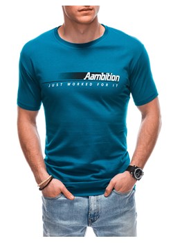 T-shirt męski z nadrukiem 1799S - ciemnoturkusowy ze sklepu Edoti w kategorii T-shirty męskie - zdjęcie 157631341