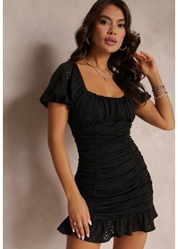 Czarna Bawełniana Sukienka Mini z Ażurowymi Wstawkami i Krótkim Rękawem Dailania ze sklepu Renee odzież w kategorii Sukienki - zdjęcie 157633324