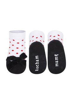 OUTLET Skarpetki niemowlęce czarne SOXO balerinki z napisem | czerwone kropeczki ze sklepu Sklep SOXO w kategorii Skarpetki dziecięce - zdjęcie 157633652