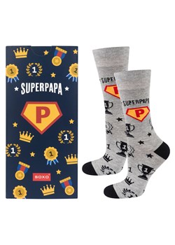 Skarpetki Męskie kolorowe SOXO z napisem "SuperPapa" | prezent na Dzień Ojca ze sklepu Sklep SOXO w kategorii Skarpetki męskie - zdjęcie 157634232