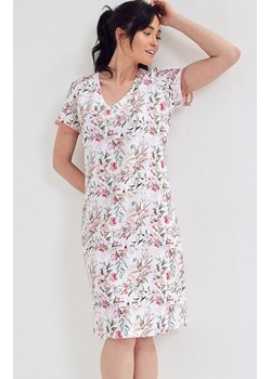 Bawełniana koszula damska w kwiatowy print 166, Kolor biało-różowy, Rozmiar S, Cana ze sklepu Primodo w kategorii Koszule nocne - zdjęcie 157638943