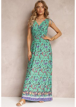 Zielona Sukienka Maxi we Wzór Pailsey z Rozkloszowanym Dołem i Gumką w Talii Kinslei ze sklepu Renee odzież w kategorii Sukienki - zdjęcie 157645681
