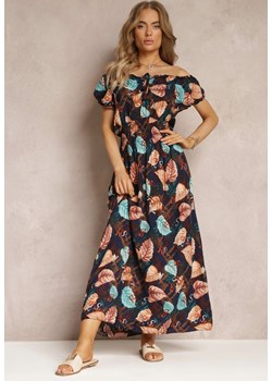 Granatowa Rozkloszowana Sukienka Hiszpanka z Gumką w Pasie Mialie ze sklepu Renee odzież w kategorii Sukienki - zdjęcie 157645721