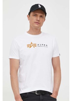 Alpha Industries t-shirt bawełniany  Alpha Label T kolor biały z nadrukiem 118502 09 ze sklepu ANSWEAR.com w kategorii T-shirty męskie - zdjęcie 158038044