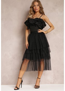 Czarna Tiulowa Spódnica z Falbankami Mairin ze sklepu Renee odzież w kategorii Spódnice - zdjęcie 158038562