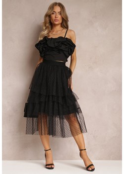 Czarna Tiulowa Spódnica z Falbankami Mairin ze sklepu Renee odzież w kategorii Spódnice - zdjęcie 158038563