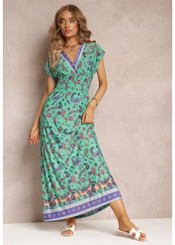 Zielona Rozkloszowana Sukienka Maxi z Printem Paisley z Gumką w Pasie Zoenia ze sklepu Renee odzież w kategorii Sukienki - zdjęcie 158038592