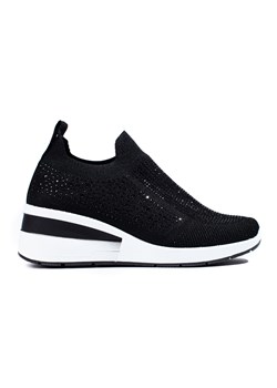 Tekstylne sneakersy na koturnie Shelovet czarne ze sklepu ButyModne.pl w kategorii Buty sportowe damskie - zdjęcie 158052603