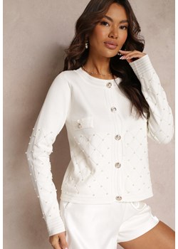 Biały Kardigan Zapinany z Perłami Kilfa ze sklepu Renee odzież w kategorii Swetry damskie - zdjęcie 158449191