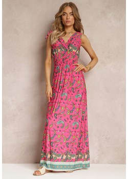 Różowa Sukienka Maxi we Wzór Pailsey z Rozkloszowanym Dołem i Gumką w Talii Kinslei ze sklepu Renee odzież w kategorii Sukienki - zdjęcie 158457924