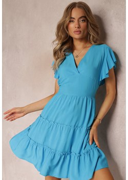 Niebieska Taliowana Sukienka Mini Ozdobiona Falbankami Salleni ze sklepu Renee odzież w kategorii Sukienki - zdjęcie 158458172
