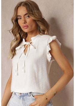 Biała Rozszerzana Bluzka Top  z Wiązaniem przy Dekolcie Anga ze sklepu Renee odzież w kategorii Bluzki damskie - zdjęcie 158458302