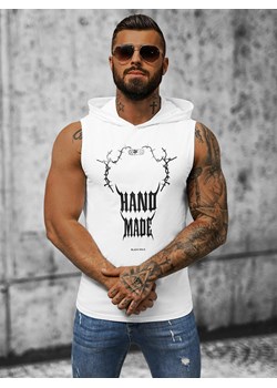 Koszulka bez rękawów męska z kapturem biała OZONEE NB/MT3024 ze sklepu ozonee.pl w kategorii T-shirty męskie - zdjęcie 158458364
