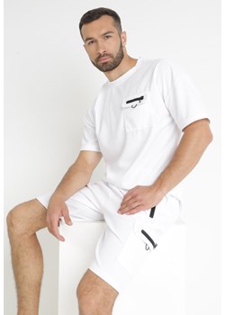 Biały 2-częściowy Komplet Dresowy T-shirt z Kieszenią i Szorty z Gumką w Pasie Hyreusa ze sklepu Born2be Odzież w kategorii Spodnie męskie - zdjęcie 158463240