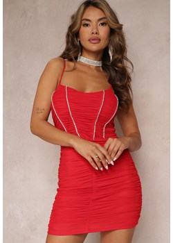Czerwona Dopasowana Sukienka Mini na Ramiączkach w Cyrkonie Tialina ze sklepu Renee odzież w kategorii Sukienki - zdjęcie 158463542
