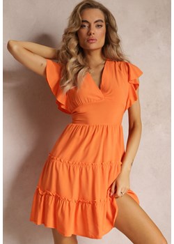 Pomarańczowa Taliowana Sukienka Mini Ozdobiona Falbankami Salleni ze sklepu Renee odzież w kategorii Sukienki - zdjęcie 158463592