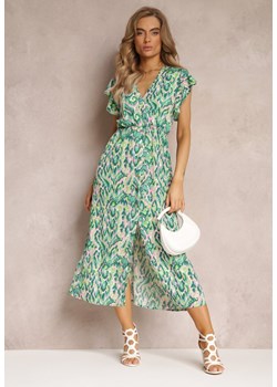 Zielona Rozkloszowana Sukienka Maxi z Kopertowym Dekoltem i Gumką w Pasie Yllia ze sklepu Renee odzież w kategorii Sukienki - zdjęcie 158463672