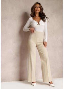 Jasnobeżowe Spodnie Szerokie High Waist Dule ze sklepu Renee odzież w kategorii Spodnie damskie - zdjęcie 158496232