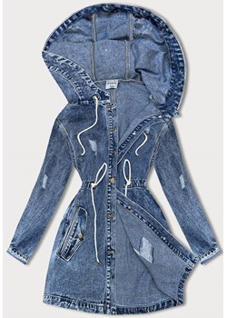 Narzutka jeansowa z kapturem niebieska (POP7011-K) ze sklepu goodlookin.pl w kategorii Kurtki damskie - zdjęcie 158499814