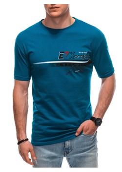 T-shirt męski z nadrukiem 1838S - turkusowy ze sklepu Edoti w kategorii T-shirty męskie - zdjęcie 158504633