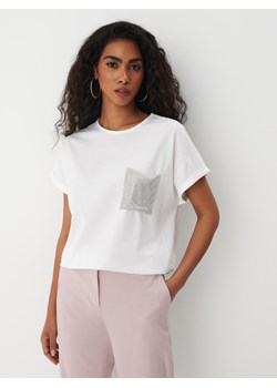 Mohito - T-shirt z cekinową kieszenią - Biały ze sklepu Mohito w kategorii Bluzki damskie - zdjęcie 158826292
