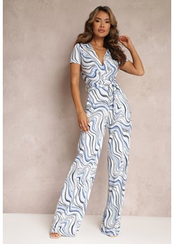 Niebieski Kopertowy Kombinezon z Krótkimi Rękawami i Długimi Nogawkami Zoeni ze sklepu Renee odzież w kategorii Kombinezony damskie - zdjęcie 158827301