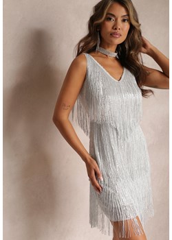 Biała Dopasowana Sukienka z Frędzlami i Metaliczną Nitką Odethea ze sklepu Renee odzież w kategorii Sukienki - zdjęcie 158827393