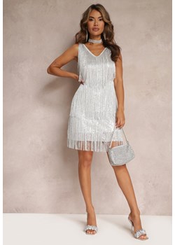 Biała Dopasowana Sukienka z Frędzlami i Metaliczną Nitką Odethea ze sklepu Renee odzież w kategorii Sukienki - zdjęcie 158827394