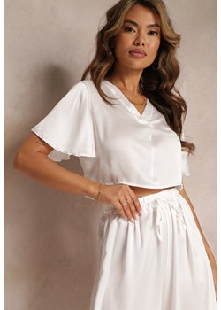 Biała Krótka Bluzka ze Zwiewnymi Rękawami i Trójkątnym Dekoltem Yoletta ze sklepu Renee odzież w kategorii Bluzki damskie - zdjęcie 158827472