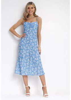 Niebieska Sukienka na Ramiączkach w Kwiaty  Tinalis ze sklepu Born2be Odzież w kategorii Sukienki - zdjęcie 158966671