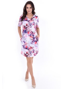 Sukienka FSU1070 BŁĘKITNY różowo beżowe magnolie ze sklepu fokus.pl w kategorii Sukienki - zdjęcie 158968403