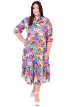 Sukienka FSU1084 NIEBIESKI pastelowe liści ze sklepu fokus.pl w kategorii Sukienki - zdjęcie 158968441