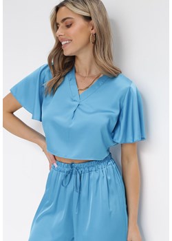 Niebieska Bluzka o Koszulowym Fasonie z Krótkimi Rękawami Movois ze sklepu Born2be Odzież w kategorii Bluzki damskie - zdjęcie 158968641