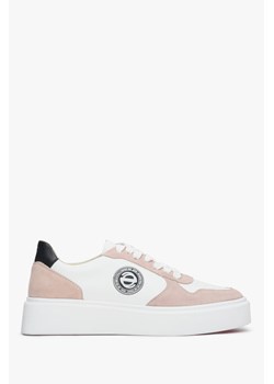 Estro: Różowo-białe sneakersy damskie ze skóry i weluru naturalnego ze sklepu Estro w kategorii Trampki damskie - zdjęcie 158973640
