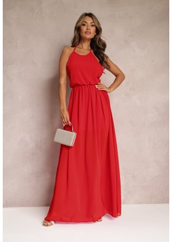Czerwona Sukienka Maxi Wiązana na Szyi z Gumką w Talii i Rozkloszowanym Dołem Amyli ze sklepu Renee odzież w kategorii Sukienki - zdjęcie 158982600