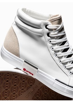 Trampki męskie sneakersy za kostkę z łączonych materiałów - biało-beżowe V1 OM-FOTH-0127 ze sklepu ombre w kategorii Trampki męskie - zdjęcie 159000402
