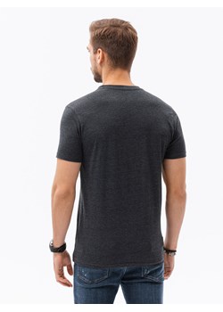 T-shirt męski bez nadruku z guzikami - czarny melanż V4 S1390 ze sklepu ombre w kategorii T-shirty męskie - zdjęcie 159000512