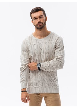 Sweter męski z warkoczowym splotem - kremowy V1 E195 ze sklepu ombre w kategorii Swetry męskie - zdjęcie 159001151