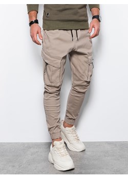 Spodnie męskie joggery - beżowe V19 P1026 ze sklepu ombre w kategorii Spodnie męskie - zdjęcie 159001210