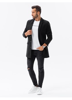 Płaszcz męski klasyczny jednorzędowy - czarny V3 C432 ze sklepu ombre w kategorii Płaszcze męskie - zdjęcie 159003532