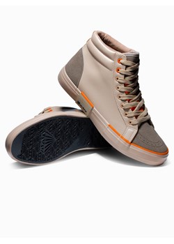 Trampki męskie sneakersy za kostkę z łączonych materiałów - beżowe V6 OM-FOTH-0127 ze sklepu ombre w kategorii Trampki męskie - zdjęcie 159003642