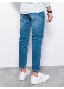 Męskie spodnie jeansowe taper fit z dziurami - niebieskie V3 P1028 ze sklepu ombre w kategorii Jeansy męskie - zdjęcie 159004700