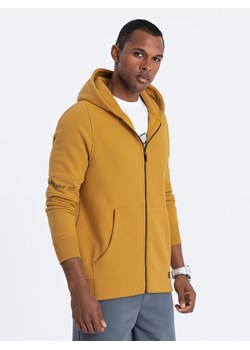 Bluza męska rozpinana hoodie z nadrukami - musztardowa V2 B1423 ze sklepu ombre w kategorii Bluzy męskie - zdjęcie 159006231