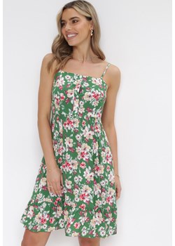 Zielona Sukienka na Cienkich Ramiączkach z Wiskozy w Kwiaty Kimball ze sklepu Born2be Odzież w kategorii Sukienki - zdjęcie 159007934