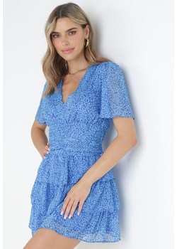 Niebieska Taliowana Sukienka Mini z Głębokim Dekoltem i Gumkami w Pasie Neetho ze sklepu Born2be Odzież w kategorii Sukienki - zdjęcie 159007954